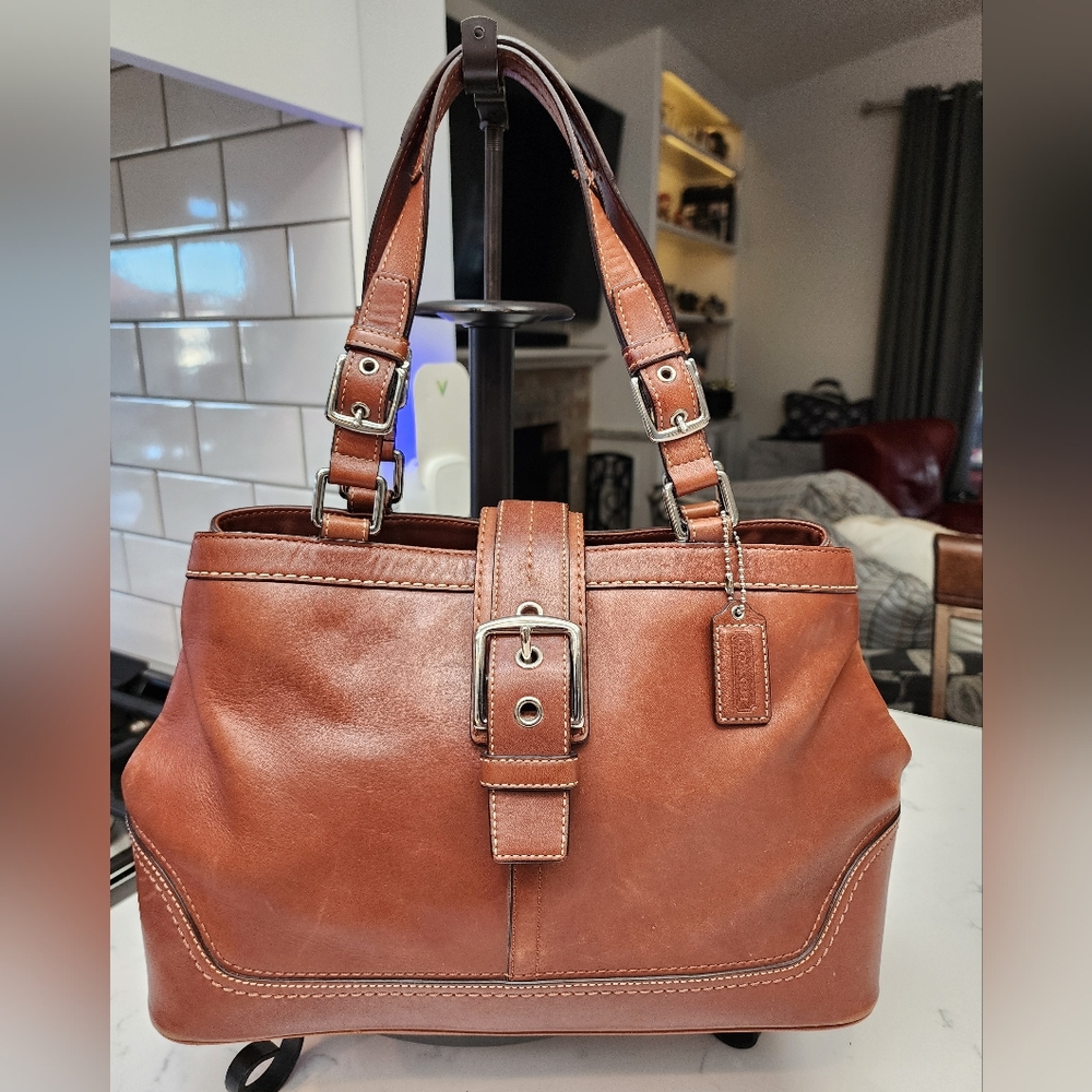 COACH Hampton Brown Leather Satchel Handbag EXCELLENT CONDITION!